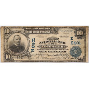 USA, New Jersey, National Bank of Edgewater, 10 Dollars 1902, Plain Back