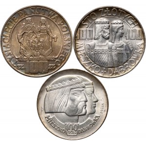 PRL, zestaw 3 x 100 złotych 1966, Mieszko i Dąbrówka, srebro