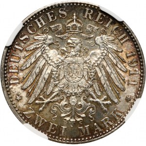 Niemcy, Bawaria, Luitpold, 2 marki 1911 D, Monachium, 90. Urodziny Luitpolda