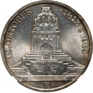 Germany, Saxony, Friedrich August III, 3 Mark 1913 E, Muldenhütten, Battle of Leipzig