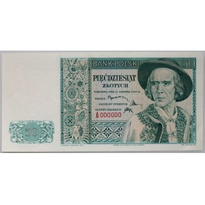 Bank Polski na emigracji, 50 złotych 15.08.1939, druk próbny, seria A