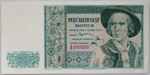 Bank Polski na emigracji, 50 złotych 15.08.1939, druk próbny, seria A