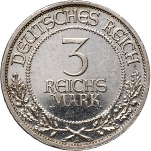 Niemcy, Republika Weimarska, 3 marki 1926 A, Berlin, 700-lecie Lubeki, Stempel lustrzany, PROOF
