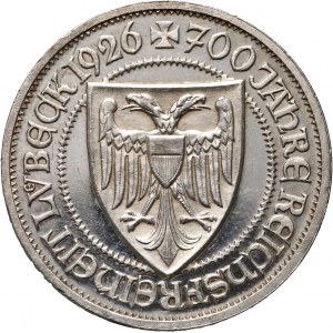 Deutschland, Weimarer Republik, 3 Mark 1926 A, Berlin, 700 Jahre Lübeck, Spiegelmarke, PROOF