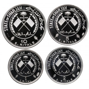 Sharjah, zestaw monet 1, 2, 5 i 10 riali z 1970 roku