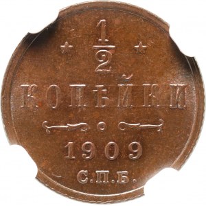 Rosja, Mikołaj II, 1/2 kopiejki 1909 СПБ, Petersburg