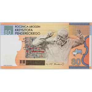 PWPW, 80, banknot testowy, 80. rocznica urodzin Krzysztofa Pendereckiego, 2013, seria KP
