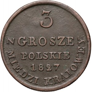 Królestwo Kongresowe, Mikołaj I, 3 grosze z miedzi krajowej 1827 IB, Warszawa
