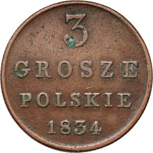 Królestwo Kongresowe, Mikołaj I, 3 grosze polskie 1834 KG, Warszawa