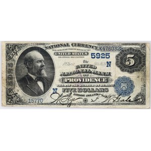 USA, Rhode Island, National Bank of Providence, 5 Dollars 1882, Date Back