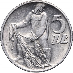 PRL, 5 złotych 1958, Rybak, wąska cyfra 8