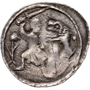 Władysław II Wygnaniec 1138-1146, denar, walka rycerza z lwem