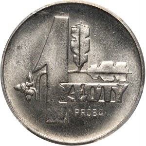 PRL, 1 złoty 1958, PRÓBA, nikiel, gałązka dębu