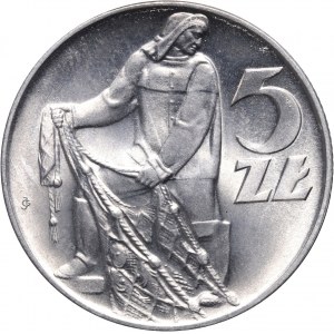 PRL, 5 złotych 1958, Rybak, wąska cyfra 8