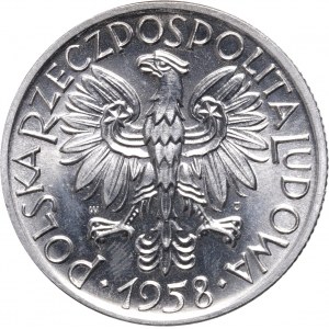 PRL, 5 złotych 1958, Rybak, wąska cyfra 8