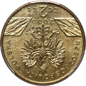 III RP, 2 złote 2000, Dudek, ODWROTKA, brak napisu na rancie