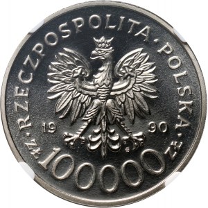 III RP, 100000 złotych 1990, Solidarność 1980-1990, PRÓBA, nikiel