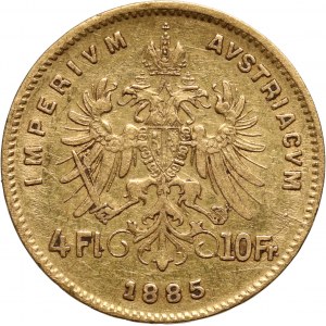 Austria, Franz Joseph I, 4 Florin = 10 Francs 1885, Vienna