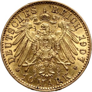 Germany, Saxony, Friedrich August III, 10 Mark 1907 E, Muldenhütten