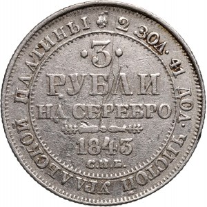 Rosja, Mikołaj I, 3 ruble 1843 СПБ, Petersburg