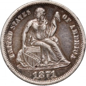 USA, 10 Cents (Dime) 1871 S, San Francisco, Liberty Seated