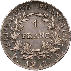 Francja, Napoleon I, 1 frank AN 12 A, Paryż