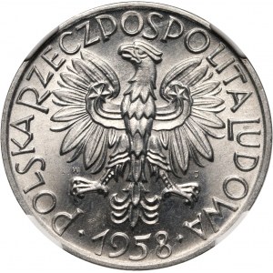 PRL, 5 złotych 1958, Rybak, wąska cyfra 8