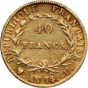 France, Napoleon I, 40 Francs AN 14 U, Turin