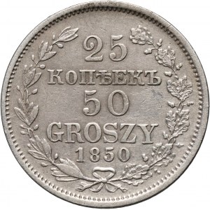 Zabór rosyjski, Mikołaj I, 25 kopiejek = 50 groszy 1850 MW, Warszawa