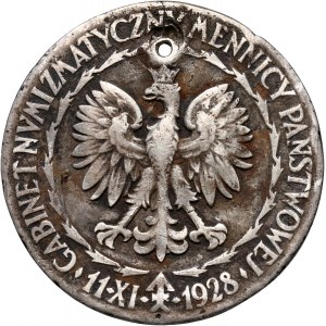 II RP, żeton z 1928 roku, Warszawa, otwarcie Gabinetu Numizmatycznego Mennicy Państwowej