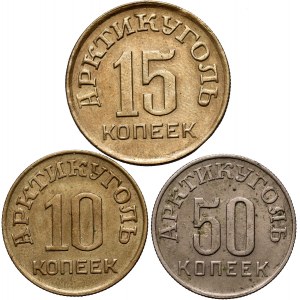Rosja, ZSRR, Spitsbergen, zestaw 3 monet, 1946