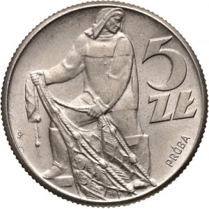 PRL, 5 złotych 1959, Rybak, PRÓBA, nikiel