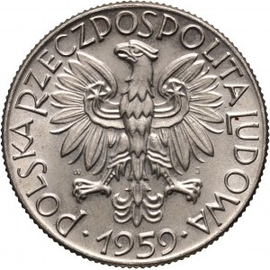 PRL, 5 złotych 1959, Rybak, PRÓBA, nikiel