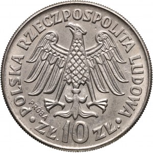 PRL, 10 złotych 1964, Kazimierz Wielki - napis wklęsły, PRÓBA, nikiel