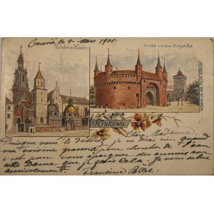 Kraków - Katedra na Wawelu i Rondel z Bramą Floryańską, 1901