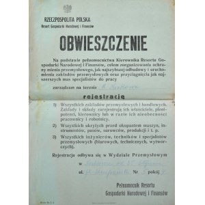 Resort Gospodarki Narodowej i Finansów - OBWIESZCZENIE, 1945