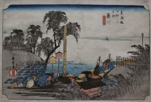 Andō [Utagawa] Hiroshige, Fujikawa. Scena na przedmieściach