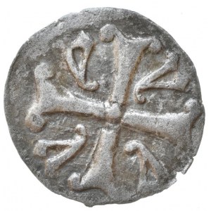 Jošt, markrabě moravský 1375-1411, haléř s korunovaným IO/ v úhlech kříže y