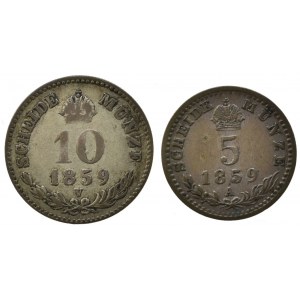 10 krejcar 1859 V, 5 krejcar 1859 A, 2 ks