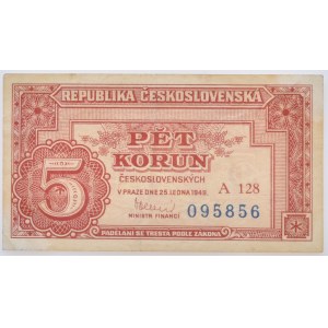 5 Kč 1949, série A 128 095856, B.82c, neperf.