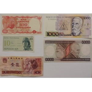 Bankovky konvolut Brazílie, Indonésie, různé, viz foto, 5ks