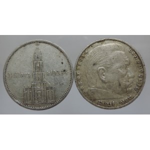 5 Marka 1934 A, kostel s nápisem, 1936 F Hindenburg    2ks