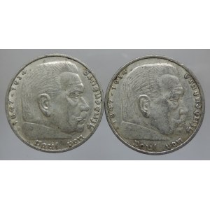 5 Marka 1937 A, D, Hindenburg,  svastika     2ks