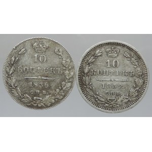 Rusko, Mikuláš I. 1825-1855, 10 kopejka 1836 SPB-NG + 10 kopejka 1852 SPB-PA