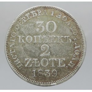 Rusko, Mikuláš I. 1825-1855, 30 kopejka pro Polsko - 2 zlote 1839 MW Varšava