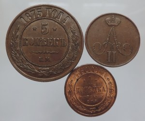 Rusko, Alexandr II. 1855-1881, 5 kop. 1875 EM + 1 kop. 1856 VM + 1 kop. 1880 SPB