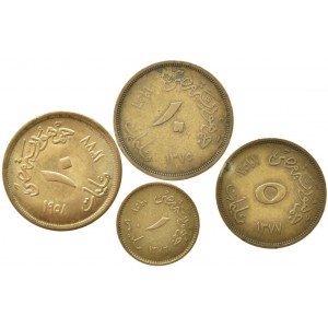 Egypt, 10 milliemes 1956, 1958, 5 milliemes 1958, 1 millieme 1957