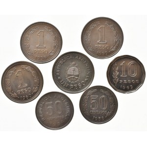 Argentina, republika, 10 pesos 1963, 1 peso 1958, 1959, 1960, b.l.(1960), 50 centavos 1954, 1958