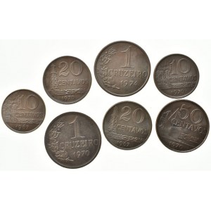 Brazílie, republika, 1 cruzeiro1970, 1974, 50 centavos 1970, 20 centavos 1967, 1970, 10 centavos 1967, 1970