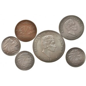 Columbie, 50 centavos 1959, 20 centavos 1959, 10 centavos 1954, 1956, 1959, 5 centavos 1960
